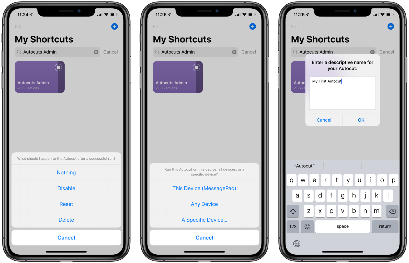 Choose what happens after the shortcut runs successfully and restrict the shortcut to run on certain devices