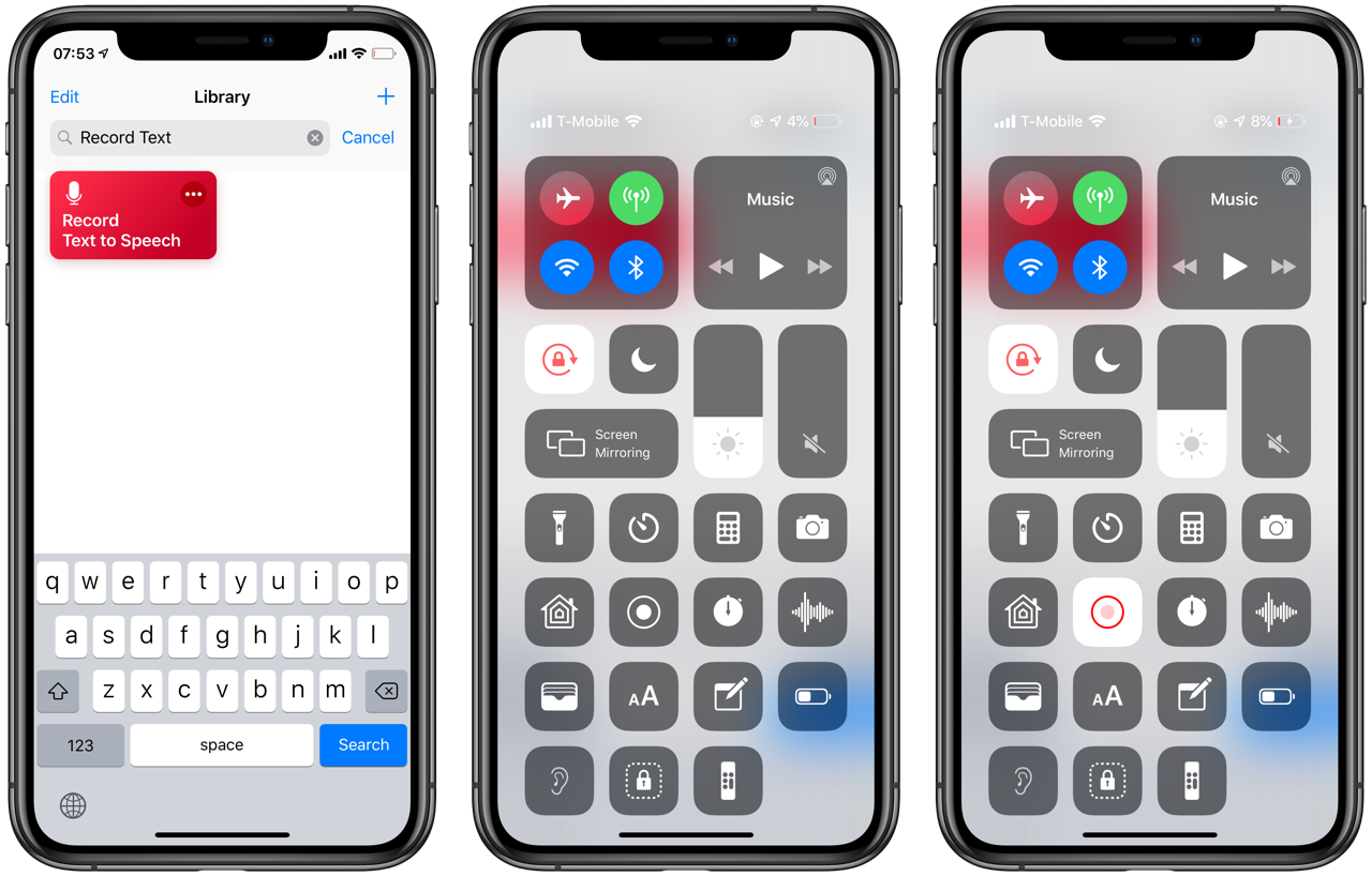 Control Center with Screen Recording